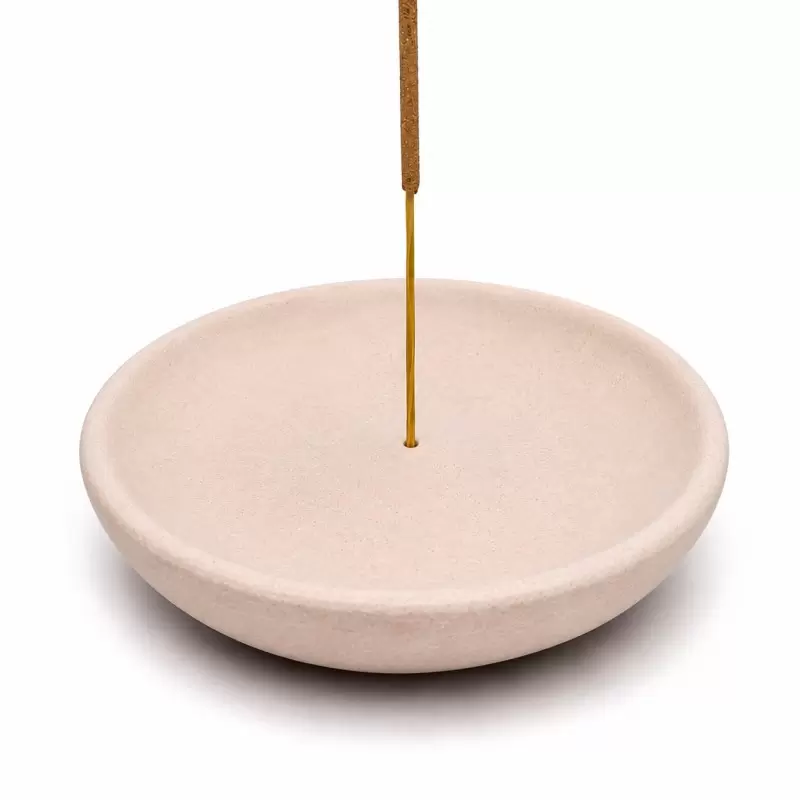 Porte-encens rond en grès rose – 10 cm