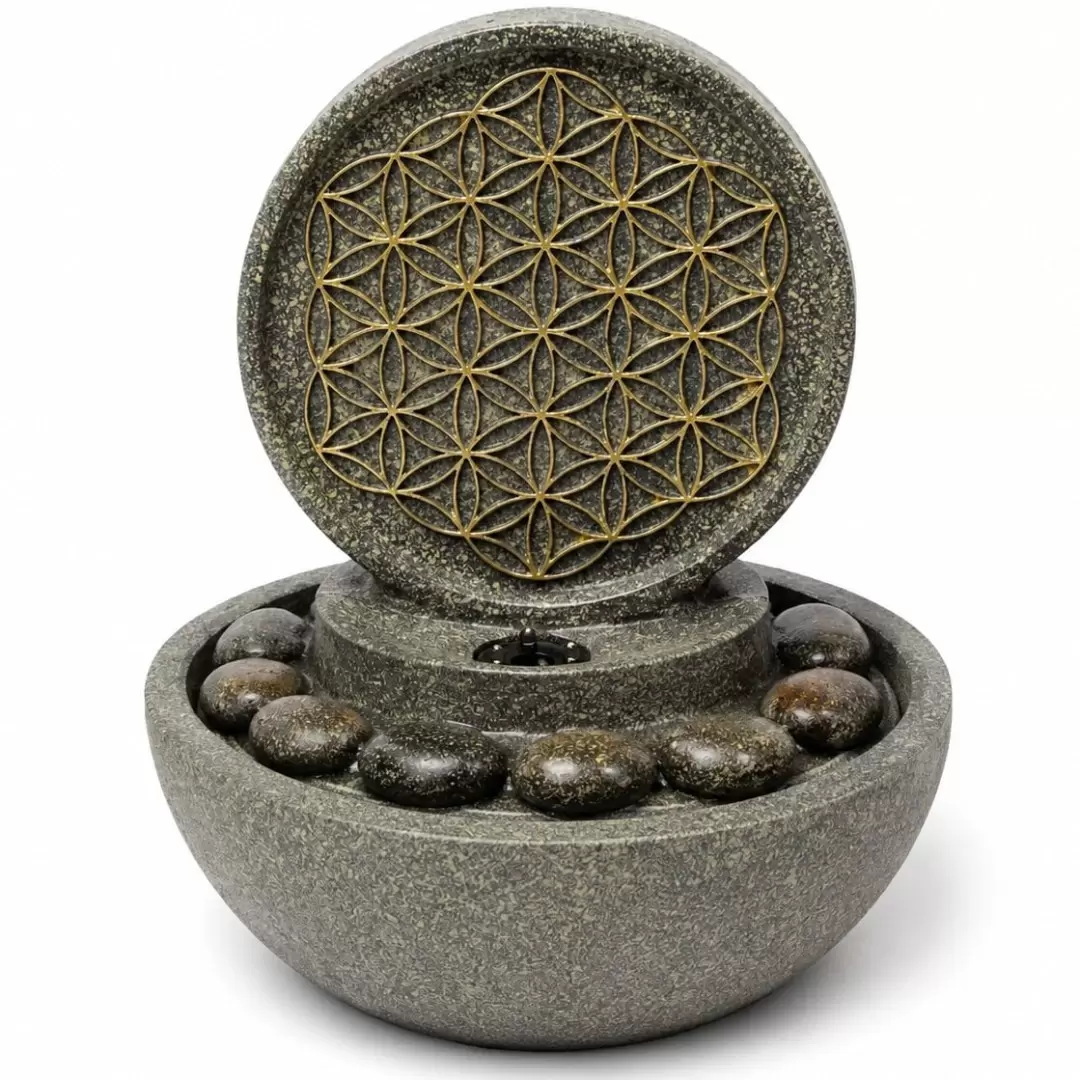 Fontaine d'intérieur zen Fleur de Vie avec LED – 26 cm