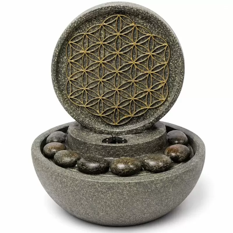 Fontaine d'intérieur zen Fleur de Vie avec LED – 26 cm