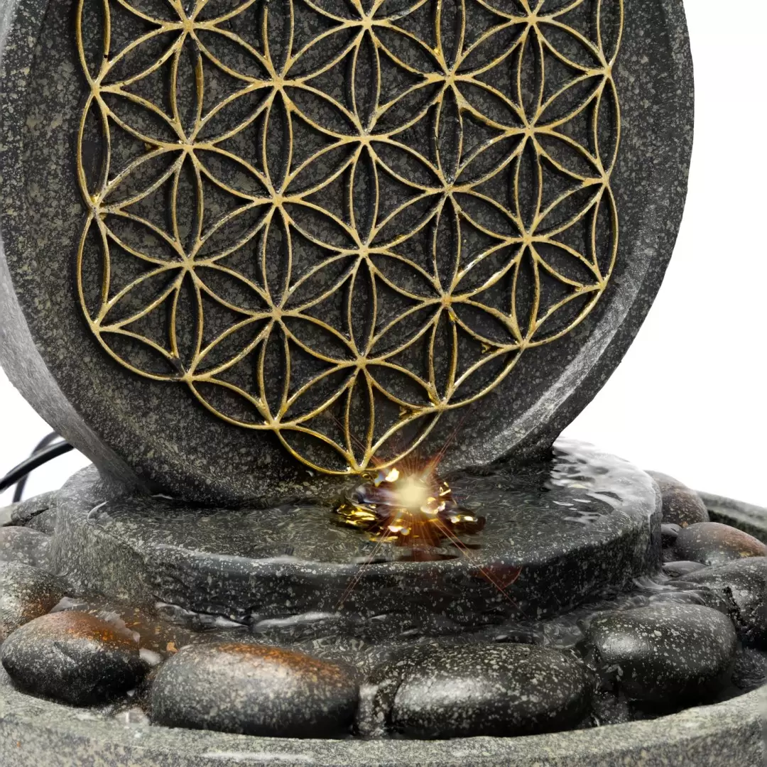 Fontaine d'intérieur zen Fleur de Vie avec LED – 26 cm