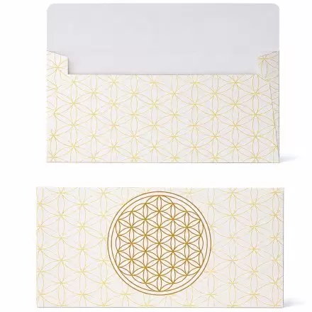 Carte de vœux avec enveloppe – Fleur de Vie Blanc & Or