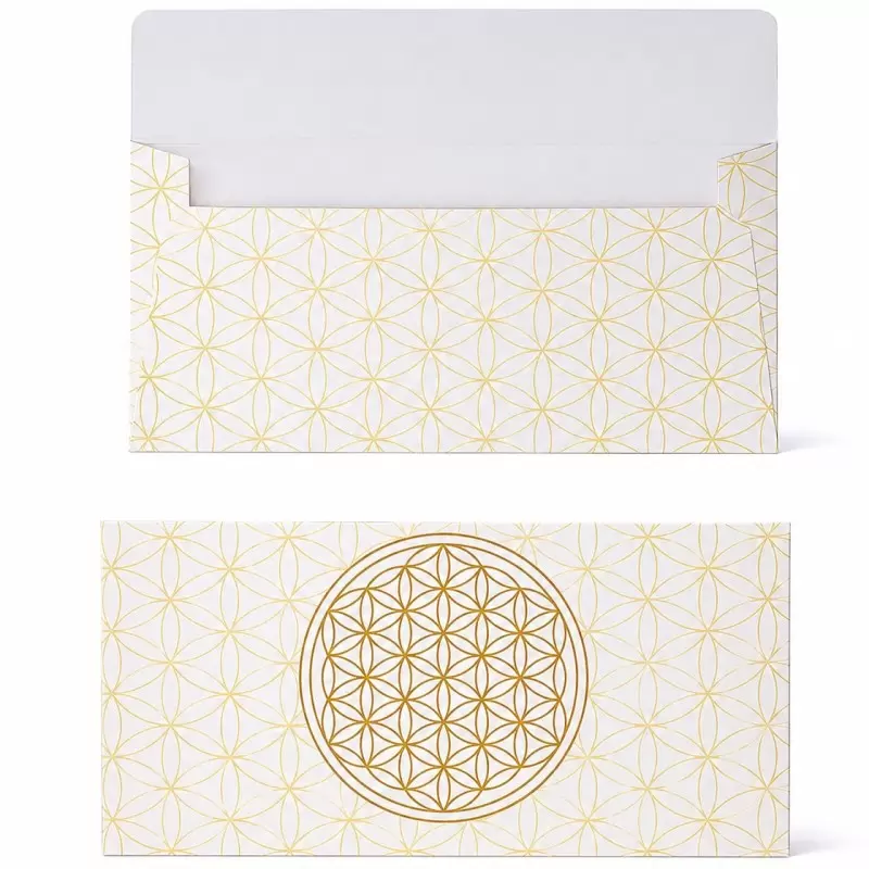 Carte de vœux avec enveloppe – Fleur de Vie Blanc & Or