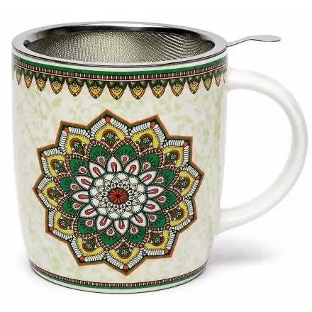Mug à thé Mandala Vert + infuseur inox – 400 ml