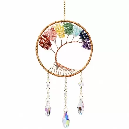 Attrape-soleil Arbre de Vie 7 Chakras en pierres naturelles - 43cm