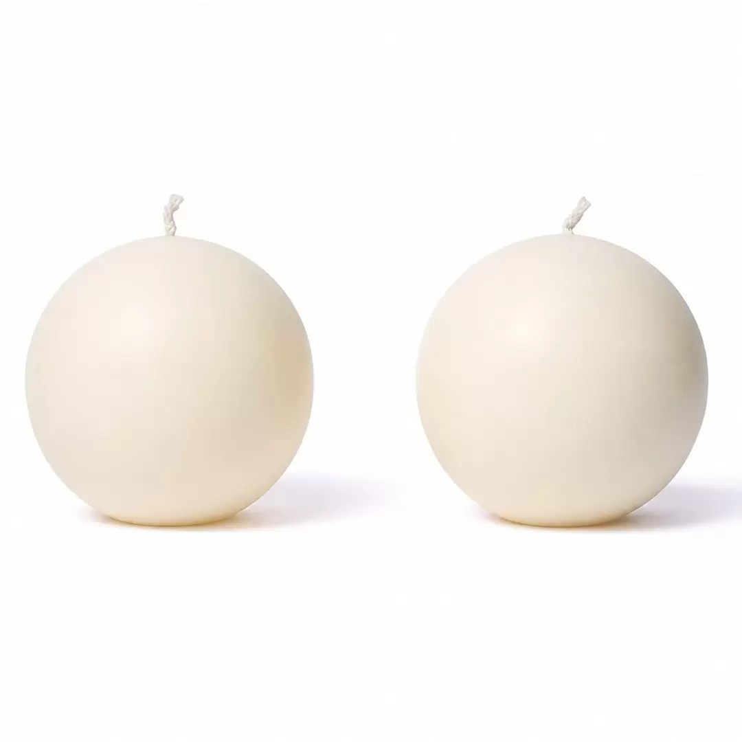 Lot de 2 bougies boule ivoire – Cire végétale naturelle