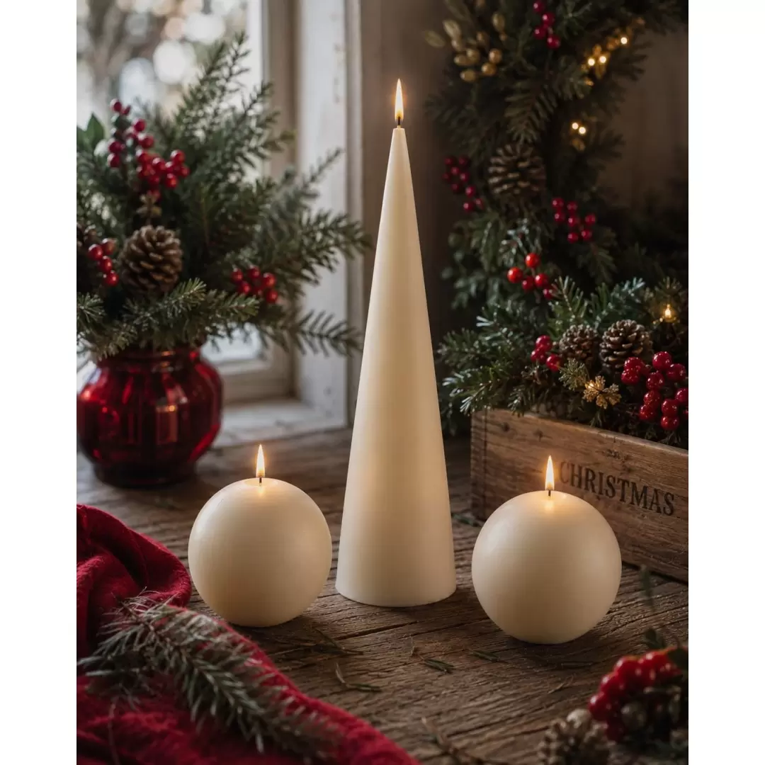 Bougie conique sapin ivoire – Cire végétale naturelle