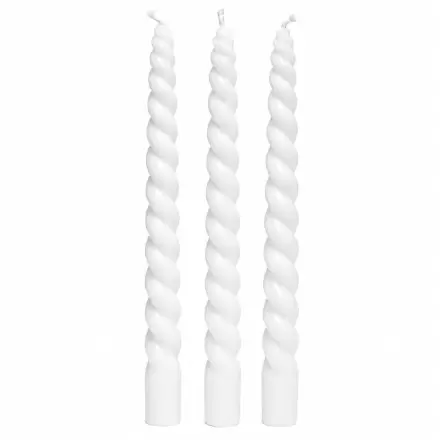 Lot de 3 bougies torsadées blanches en cire végétale