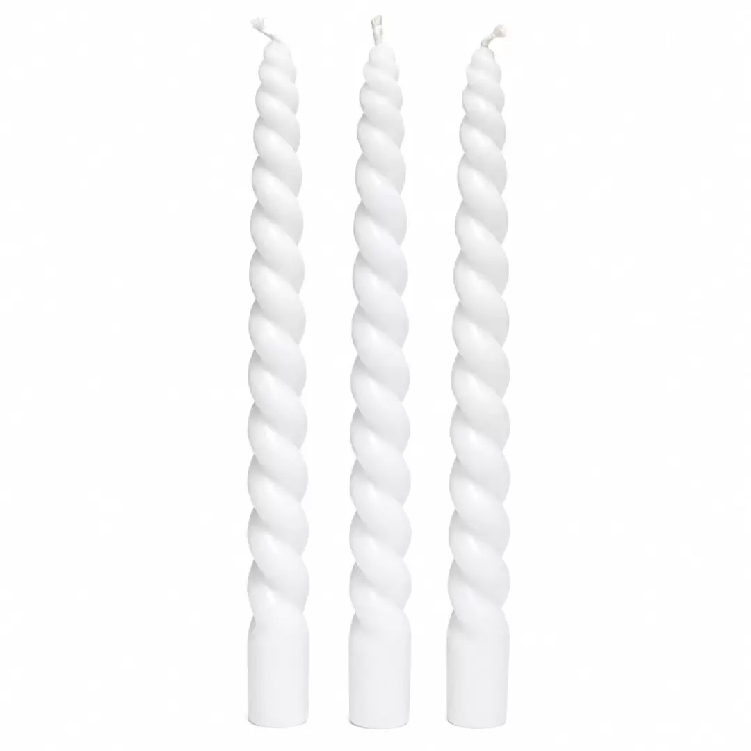 Lot de 3 bougies torsadées blanches en cire végétale