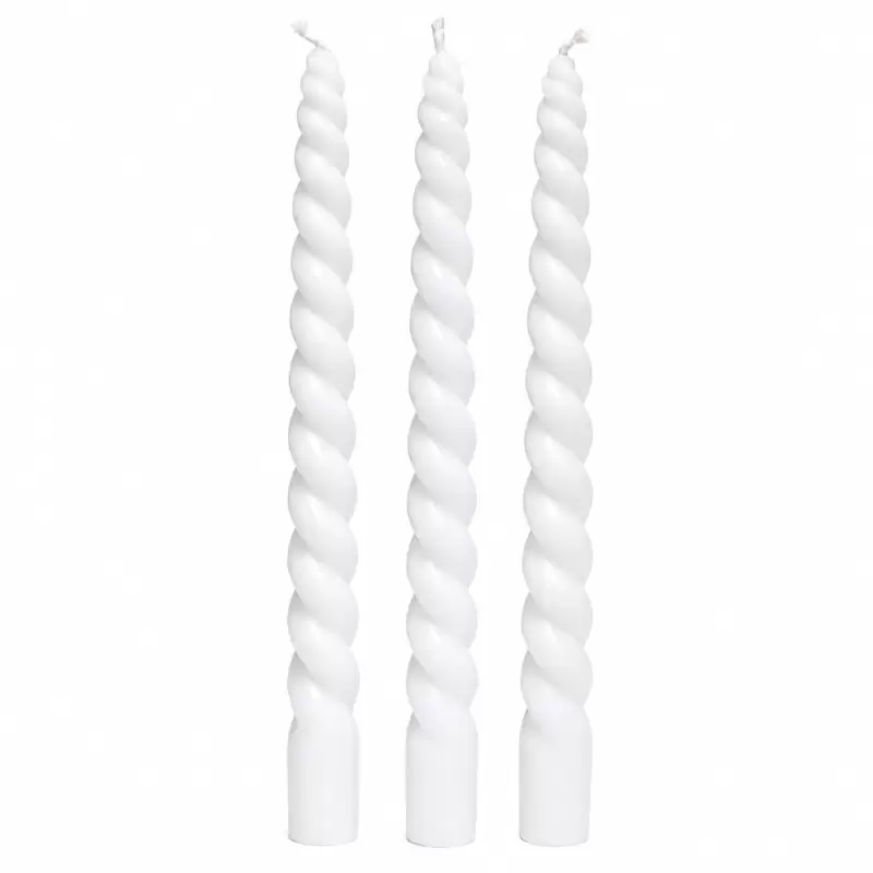 Lot de 3 bougies torsadées blanches en cire végétale