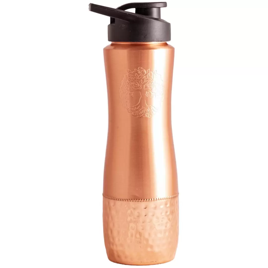 Gourde cuivre Arbre de Vie gravé - 850ml - Bouteille ayurvédique