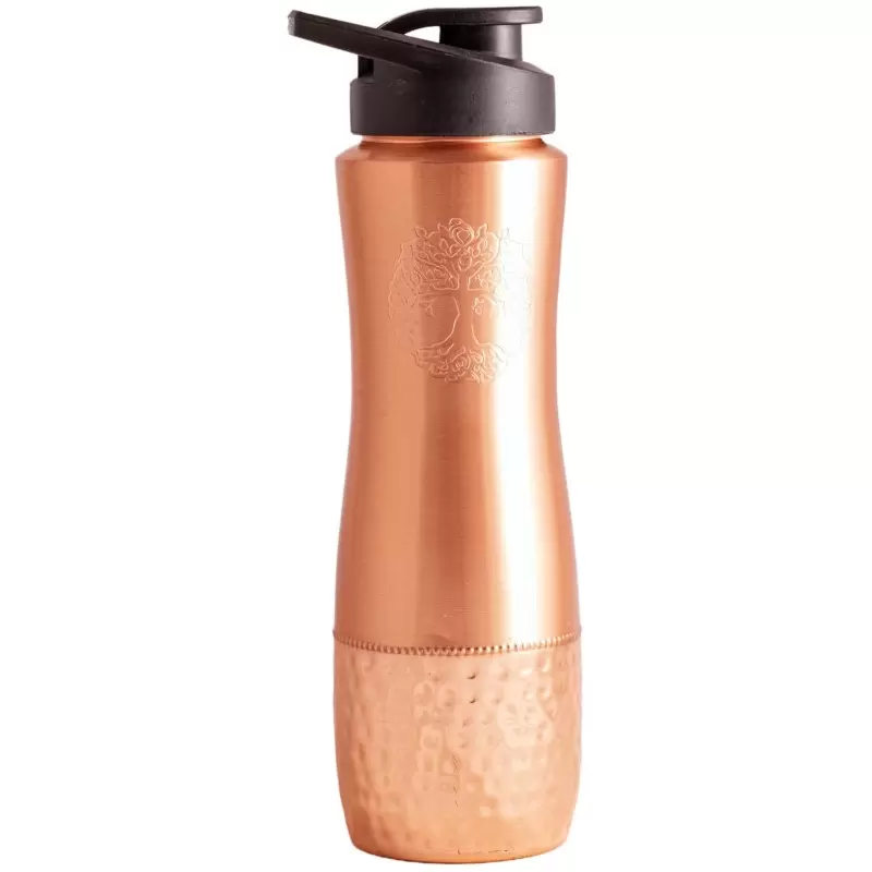 Gourde cuivre Arbre de Vie gravé - 850ml - Bouteille ayurvédique