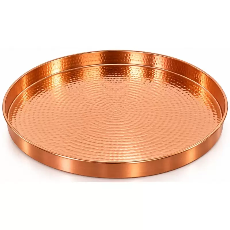 Plateau en Cuivre Pur Martelé & Poli – Rond 32 cm