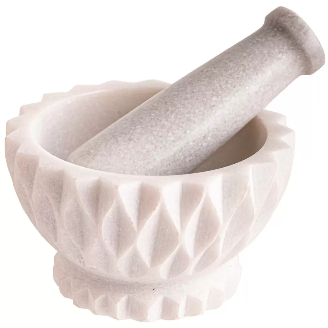 Mortier en Marbre Blanc Sculpté – 11.5 cm