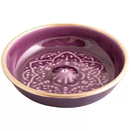 Porte-encens Mandala violet en métal émaillé et doré