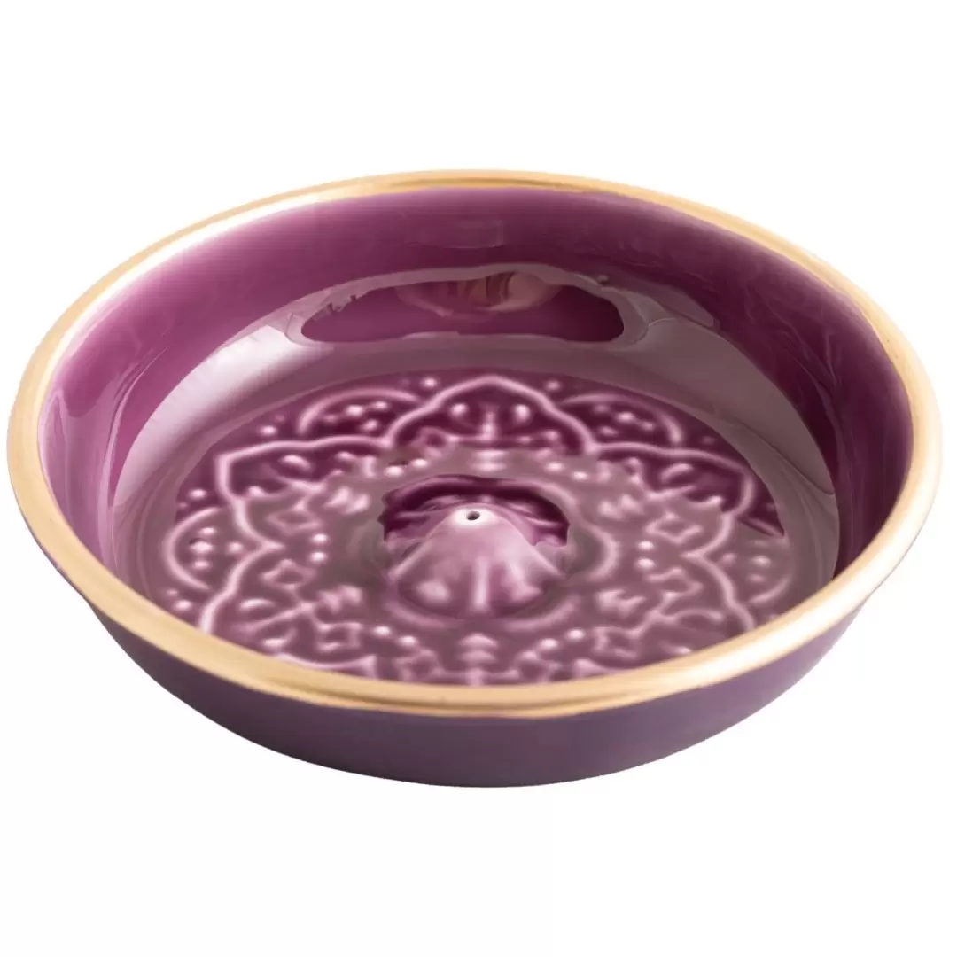Porte-encens Mandala violet en métal émaillé et doré