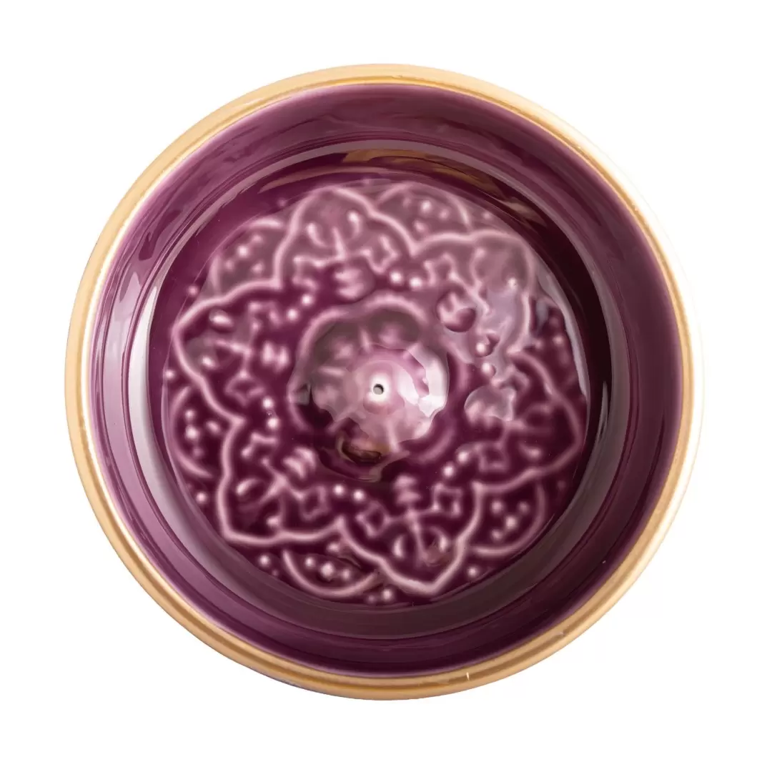 Porte-encens Mandala violet en métal émaillé et doré