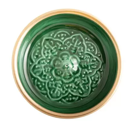 Porte-encens Mandala vert en métal émaillé et doré