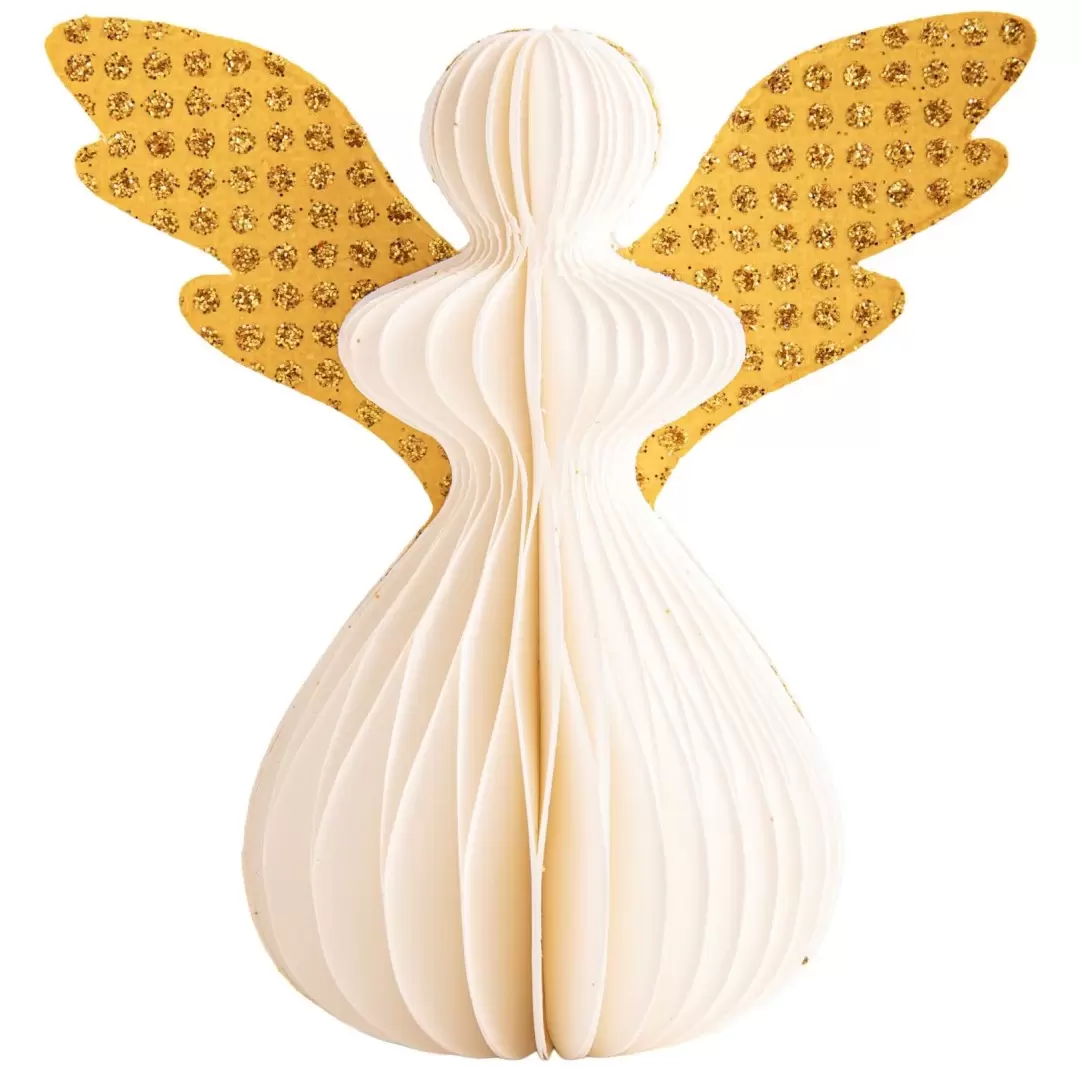 Ange de Noël Blanc et Doré en Papier Plié