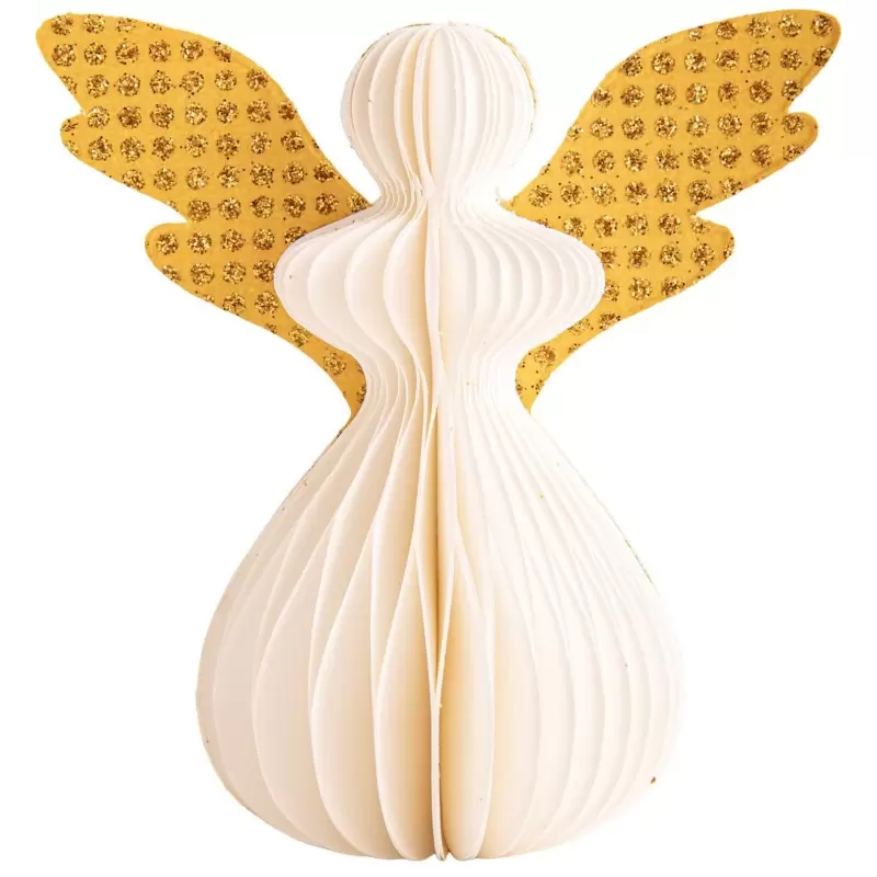 Ange de Noël Blanc et Doré en Papier Plié