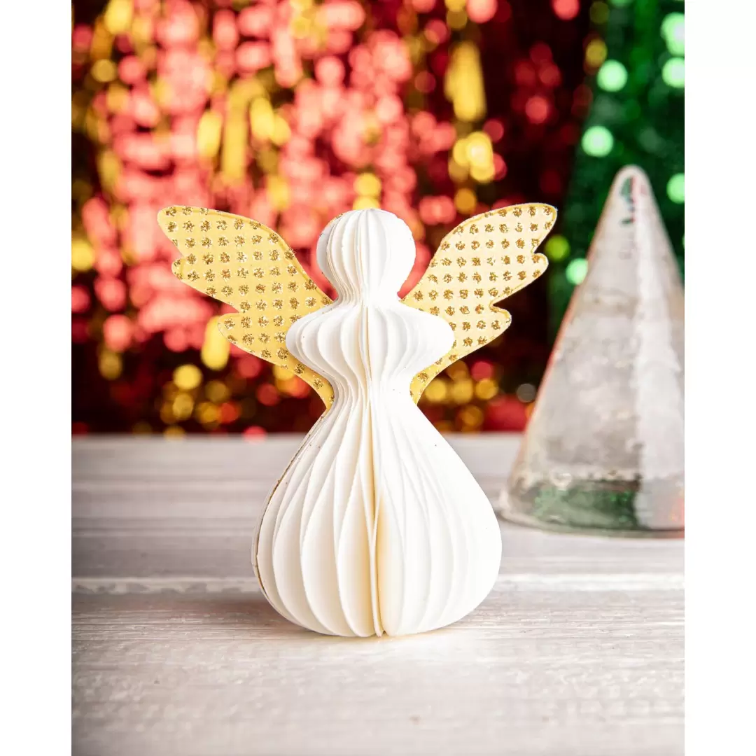 Ange de Noël Blanc et Doré en Papier Plié