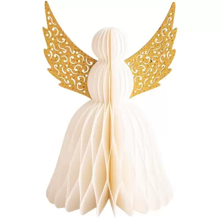 Grand Ange de Noël Blanc et Doré en Papier | 20 cm