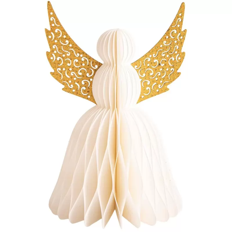 Grand Ange de Noël Blanc et Doré en Papier | 20 cm