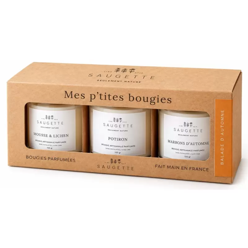 Coffret 3 Bougies parfumées et artisanales Balade d'Automne | Saugette
