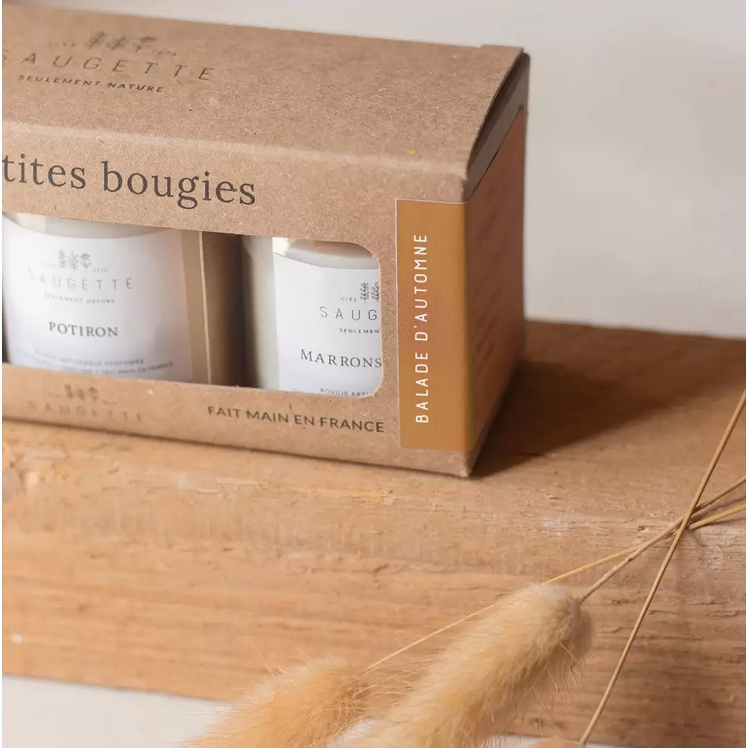 Coffret 3 Bougies parfumées et artisanales Balade d'Automne | Saugette