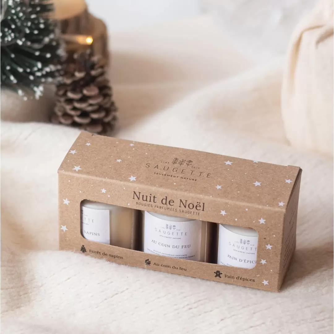 Coffret 3 Bougies parfumées artisanales Nuit de Noël | Saugette