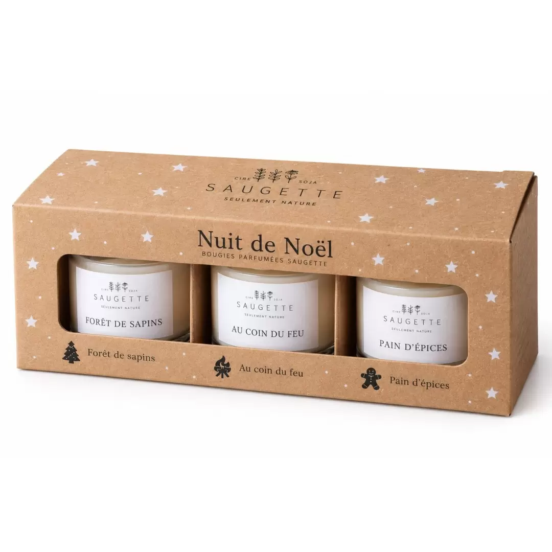 Coffret 3 Bougies parfumées artisanales Nuit de Noël | Saugette