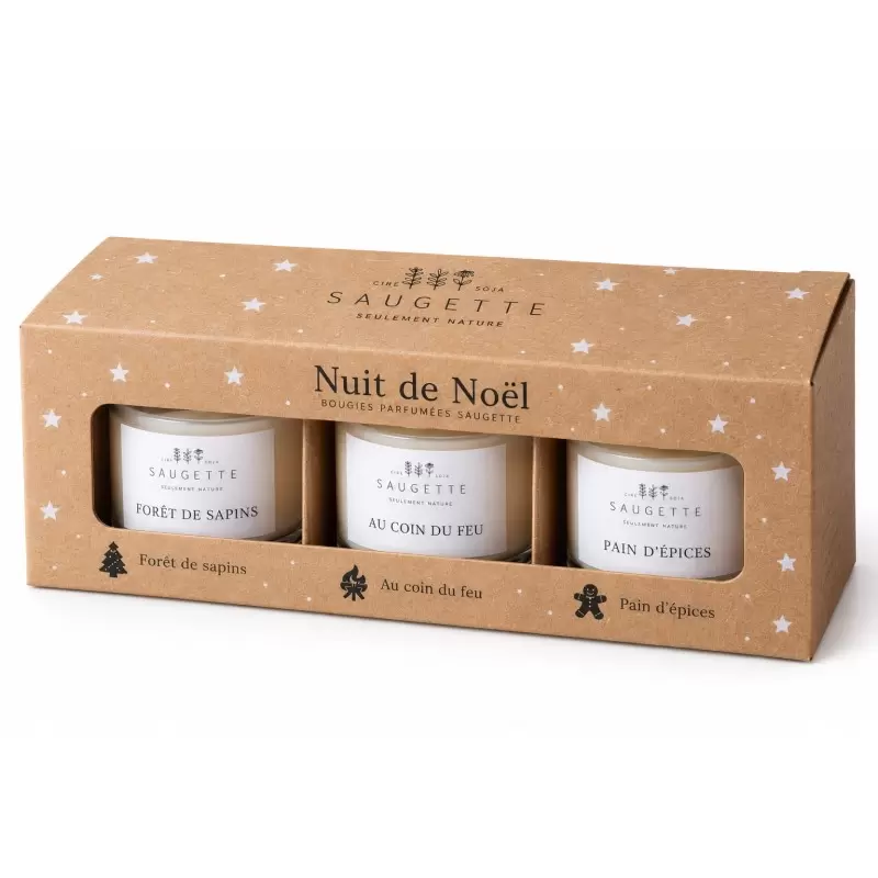 Coffret 3 Bougies parfumées artisanales Nuit de Noël | Saugette