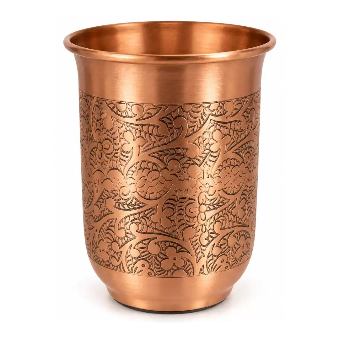 Verre en cuivre pur motif floral 370ml – Gobelet ayurvédique