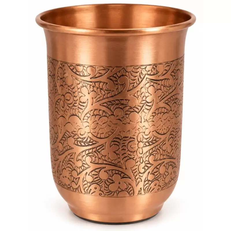 Verre en cuivre pur motif floral 370ml – Gobelet ayurvédique