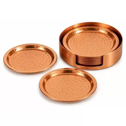 Lot de 8 sous-verres en cuivre pur martelé – Avec support