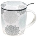 Mug à infusion en porcelaine avec filtre en inox - Mandala grise