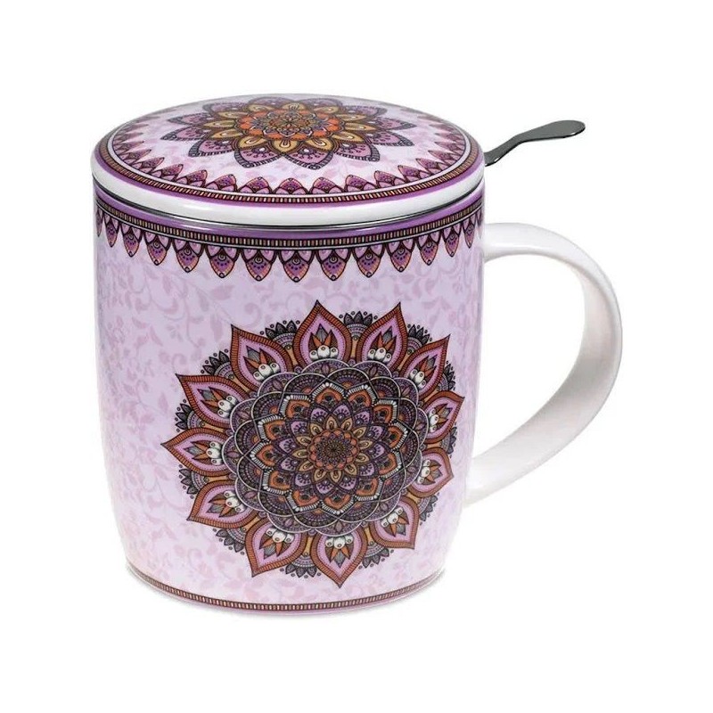 Mug à infusion en porcelaine avec filtre en inox - Mandala violet
