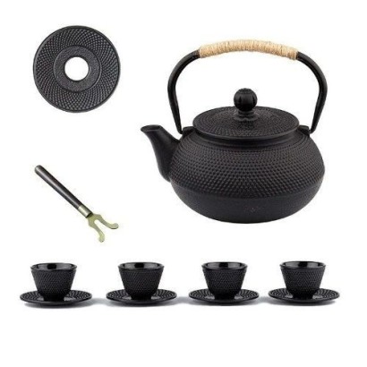 Service à thé: Théière Tetsubin + 4 tasses + assiette + porte couvercle