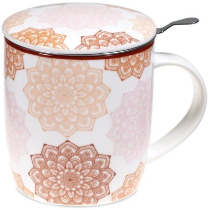 Mug à infusion en porcelaine avec filtre en inox - Mandala rose