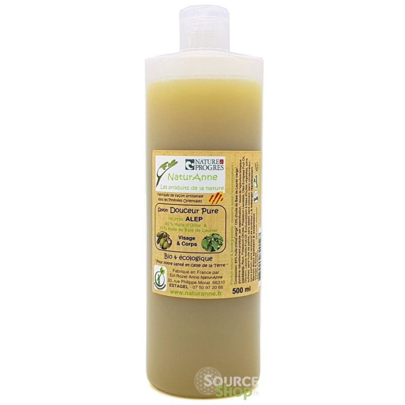 Savon d'Alep liquide BIO  - 15% d'huile de baies de laurier - NaturAnne