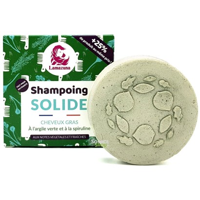 Shampooing solide pour cheveux gras à l'argile verte & spiruline - sans huile essentielle - Lamazuna