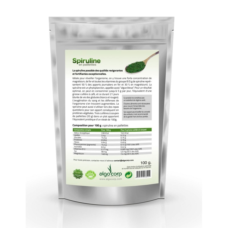 Spiruline en paillettes - 100g - Algocorp