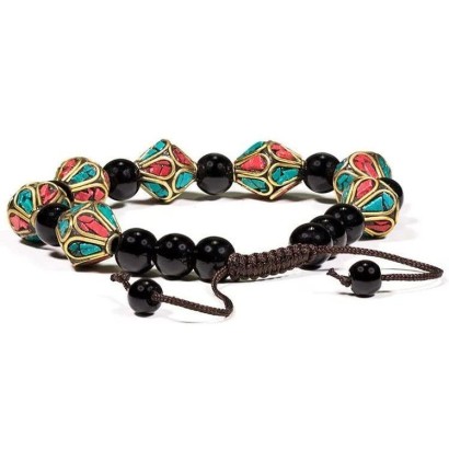 Bracelet turquoise, corail & agate noire - Equilibre et harmonie