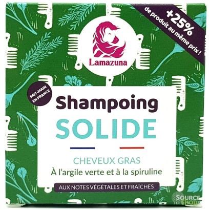 Shampooing solide pour cheveux gras à l'argile verte & spiruline - sans huile essentielle - Lamazuna