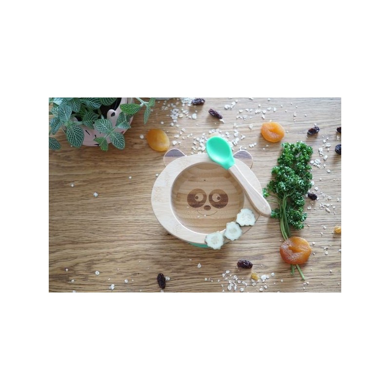 Set de repas bébé Panda en bambou et silicone ( bol + cuillère )