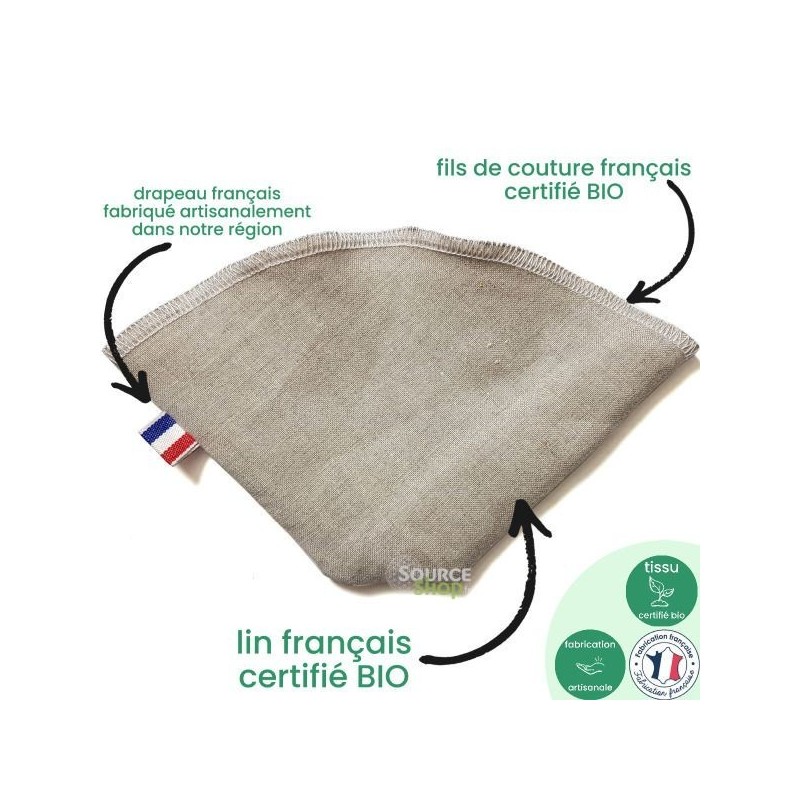 Filtre à café réutilisable & lavable en lin BIO - Artisanal & Français