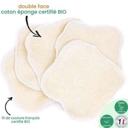 Lot de 5 Lingettes double face réutilisable & lavable - coton éponge BIO