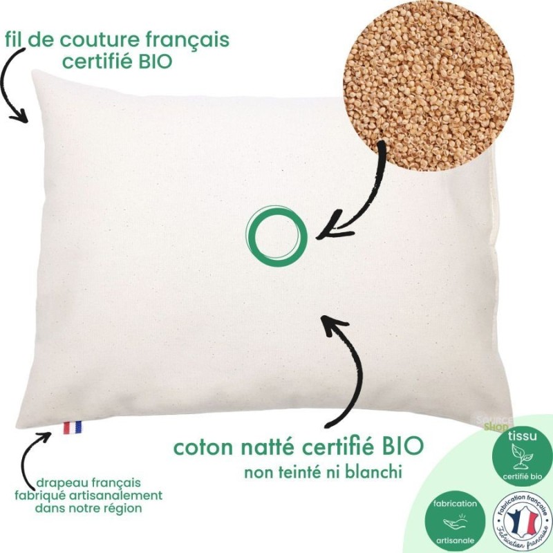 Oreiller millet et coton BIO - Artisanal & Français