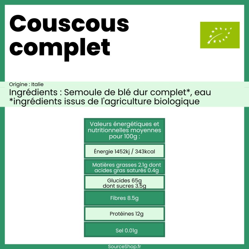 Couscous complet BIO en vrac