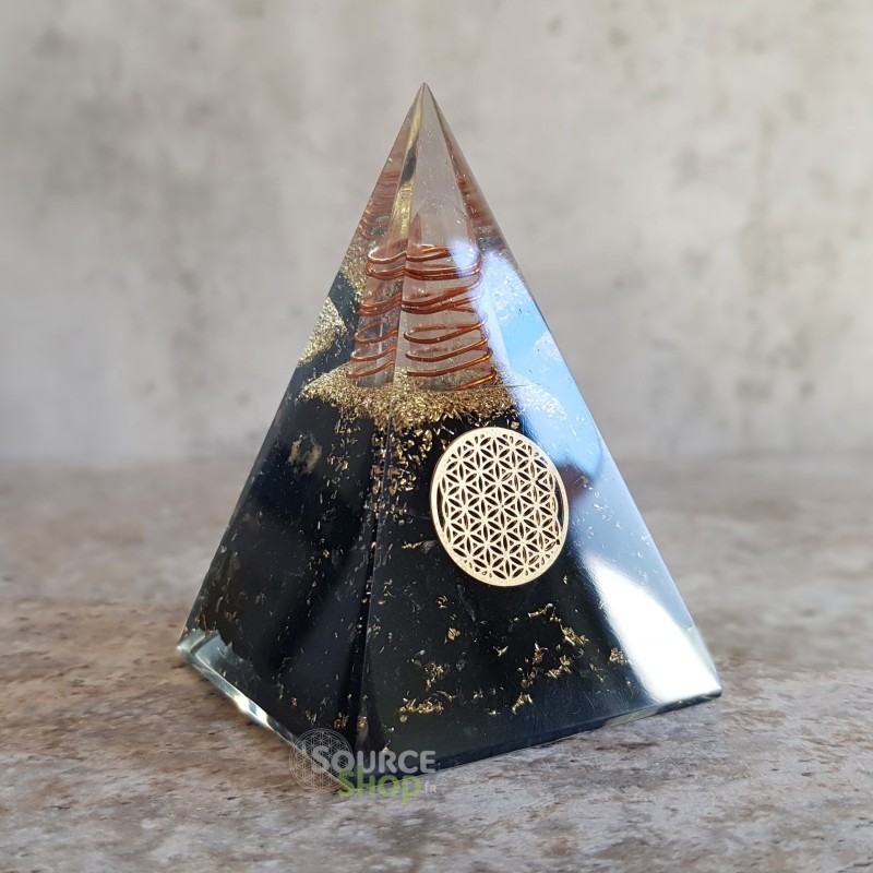 Pyramide orgonite Tourmaline Fleur de Vie