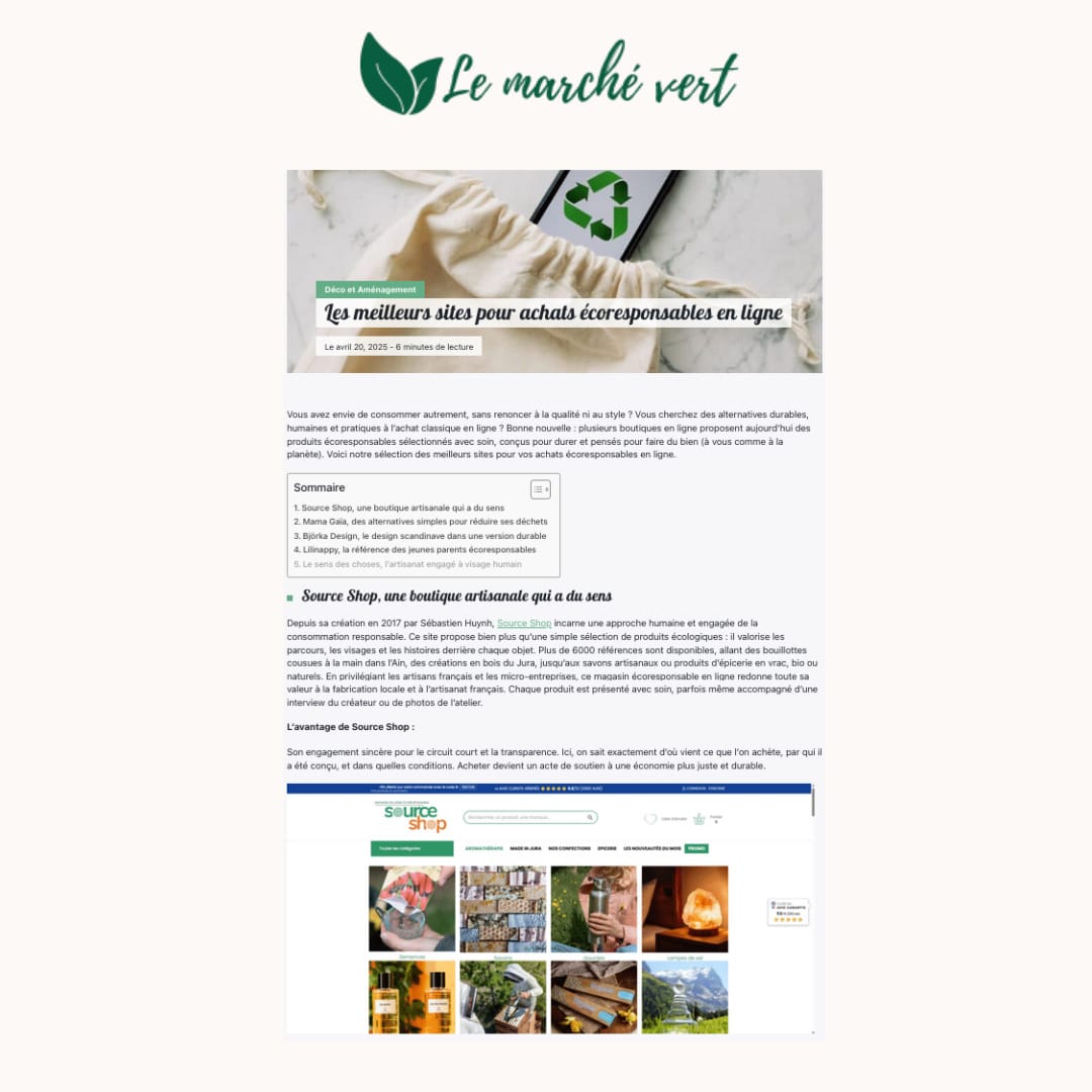 Le Marché Vert parle de Source Shop